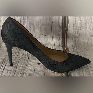 Valentino Lace Leather Heels BLACK LEATHER LACE POINT TOE PUMPS Sz 38